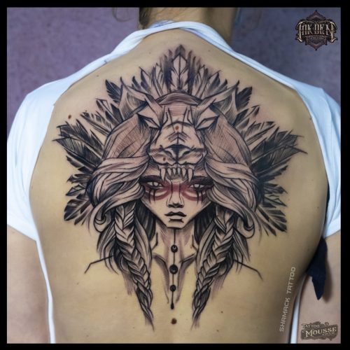 antiv-girl-wolf-sketch-black and Gray realism tattoo done by Shamack at Inkden Tattoo Studio-Recovered