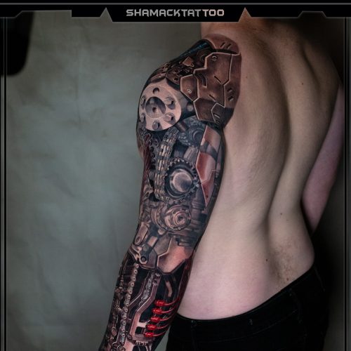 back-of-biomechancal-sleeve-drag-racing-supercharge-whole-before-after-sleeve-Shamack-tattoo