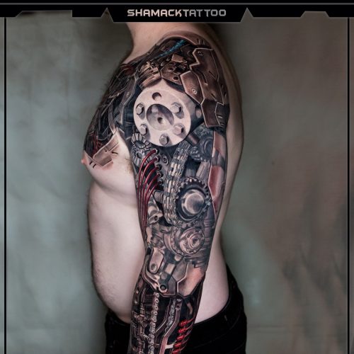 back-of-biomechancal-sleeve-drag-racing-supercharge-whole-sleeve-1-Shamack-tattoo