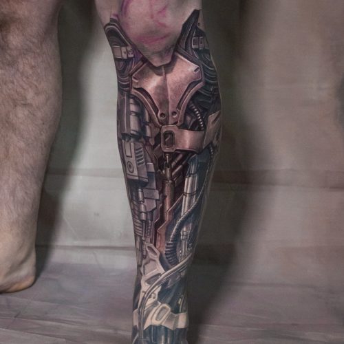 bio-mechanical-cyborg-leg-sleeve-front-shamack-inkden-tattoo-Blackpool