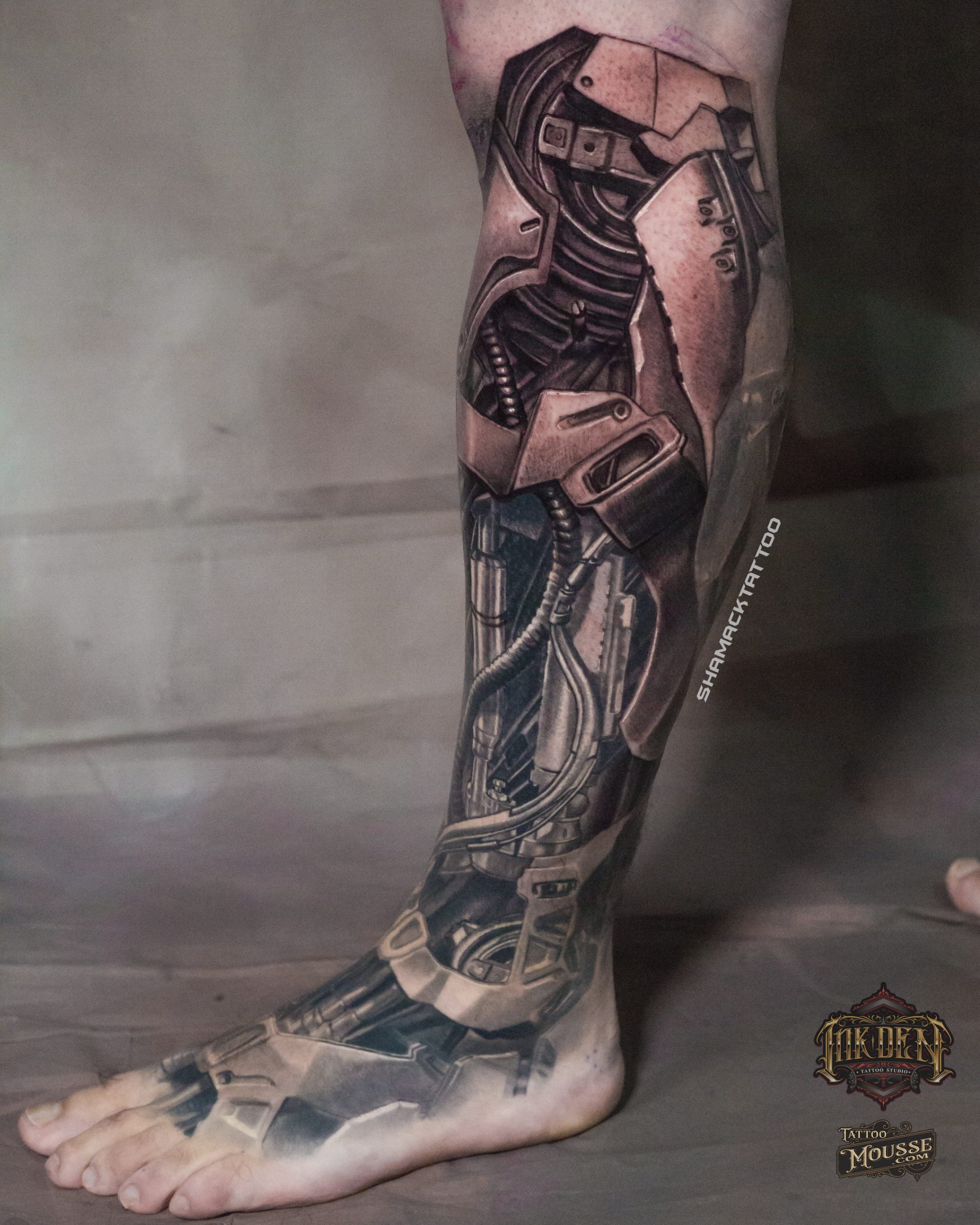 Mechanical Tattoo On Leg