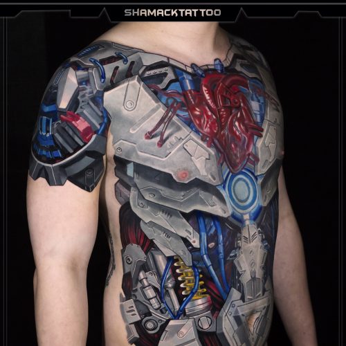 biomechanical-02-mechtattoo-chest-blue-leg-sleeve-Shamack-tattoo-inkden