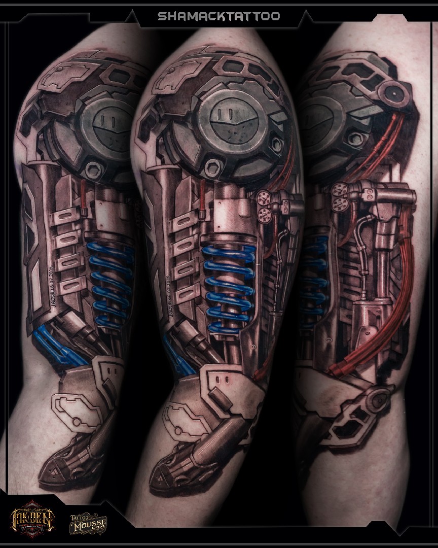 New Image Ink - Second session done on this biomechanical sleeve for Conor.  Top and bottom sections are fresh and middle 2 sections are healed with a  cover up in there too. | Facebook