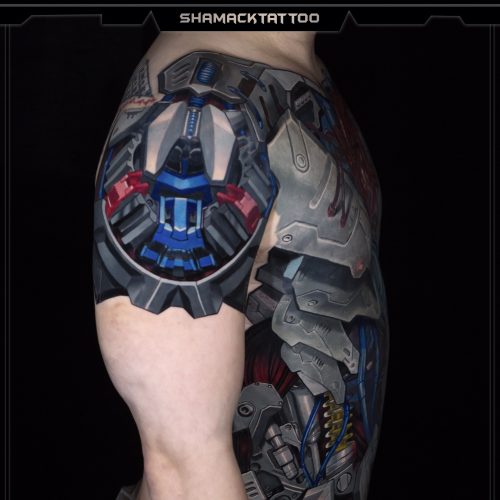 biomechanical-04-mechtattoo-chest-blue-leg-sleeve-Shamack-tattoo-inkden