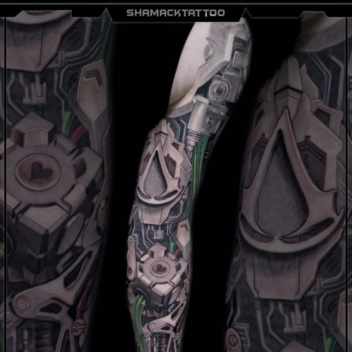 biomechanical-leg-sleeve-Green-left-22-mechanical-Shamack-inkden-tattoo
