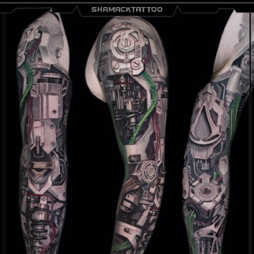 biomechanical-leg-sleeve-Green-left-42-mechanical-Shamack-inkden-tattoo