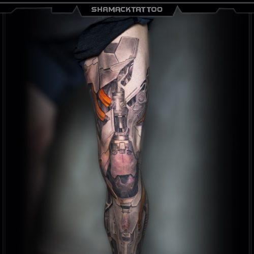 biomechanical-tattoo-1-full-leg-sleeve-yellow-mechanical-Shamack-inkden-tat
