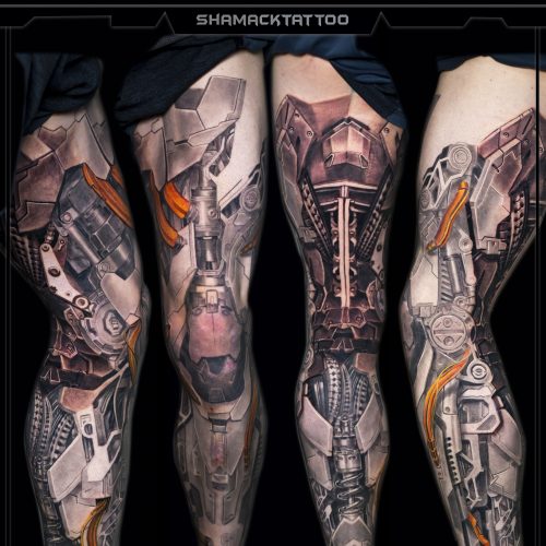 biomechanical-tattoo-6-full-leg-sleeve-yellow-mechanical-Shamack-inkden-tat
