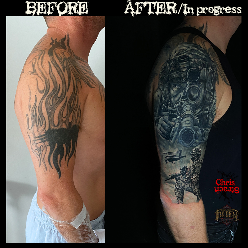 Tattoo cover-up by Rob Fehrman at American Classic Tattoo in Hampton, VA. :  r/tattoos