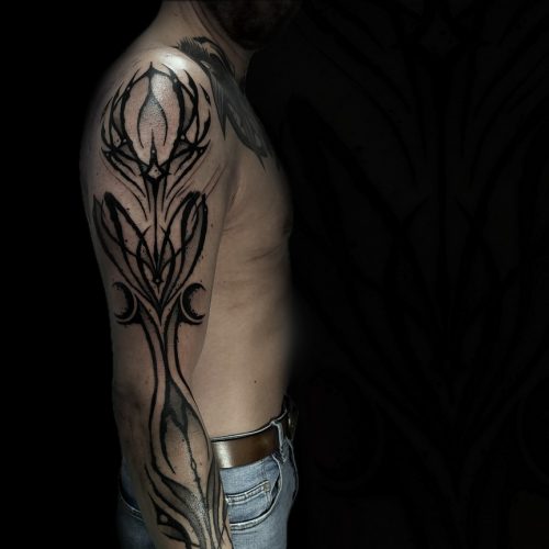 adrianna-urban-blackwork-dark-style-linework-sleeve-inkden-tattoo-studio-blackpool