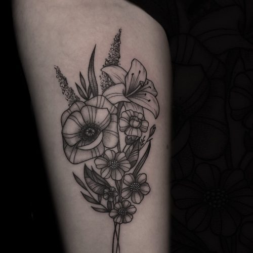 adrianna-urban-flowers-flower-tattoo-blackwork-linework-inkden-tattoo-studio-blackpool
