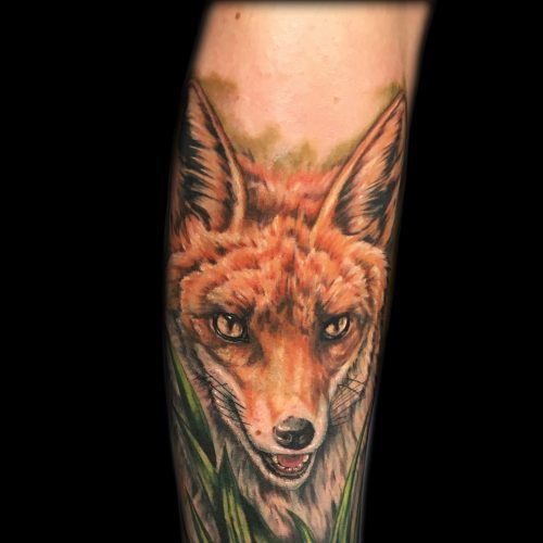 fox-animal-realistic-colour-chris-Strach-inkden-tattoo-Blackpool