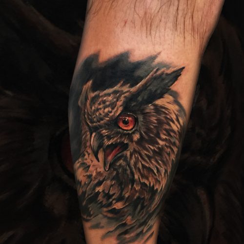 owl-colour-realistic--chris-Strach-inkden-tattoo-Blackpool