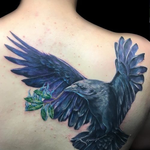 raven-realistic-colour-chris-Strach-inkden-tattoo-Blackpool