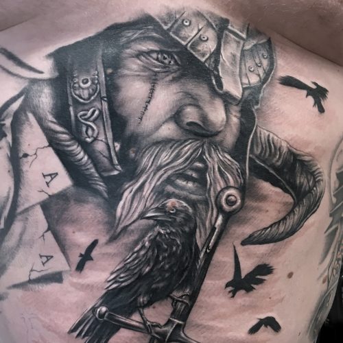 viking-raven-stomach-tattoo-grey-realistic-chris-Strach-inkden-tattoo-Blackpool
