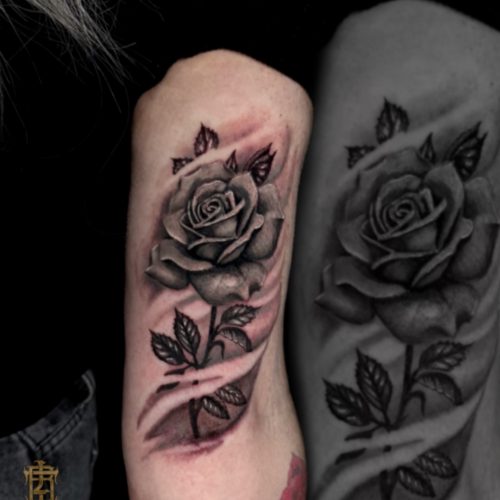 Rose-negative-space-coverup-arm-blackandgray-opaque-artist-Luke-Inkden-Blackpool